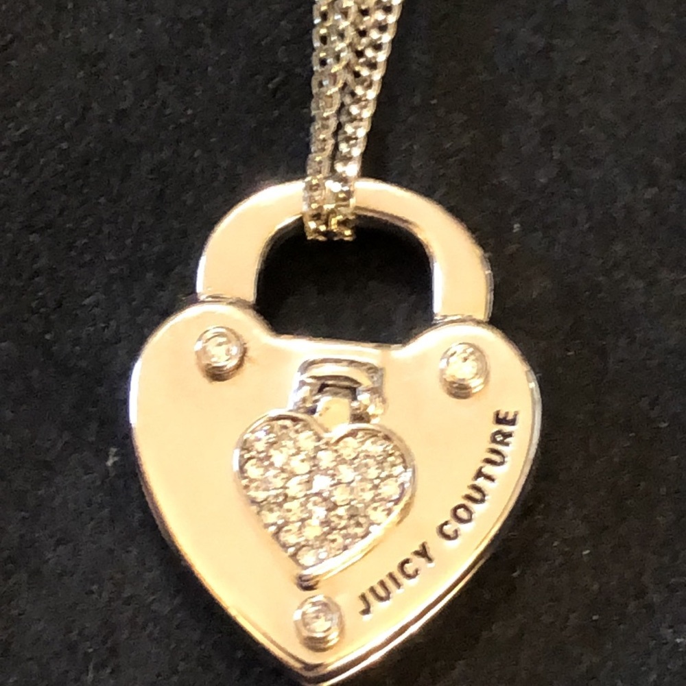 VINTAGE 2000 JUICY COUTURE SILVER HEART KEY PADLOCK PENDANT NECKLACE .